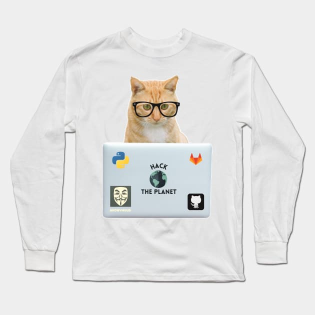 Hacker Cat Long Sleeve T-Shirt by leo-jess